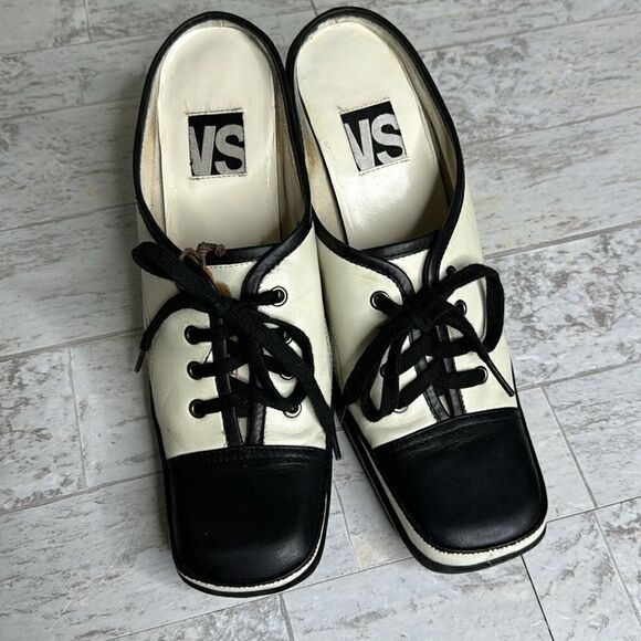 Vintage 90’s Magma Pale Green Black Saddle Mules 3.5” Heel Size 6m - Picture 3 of 11